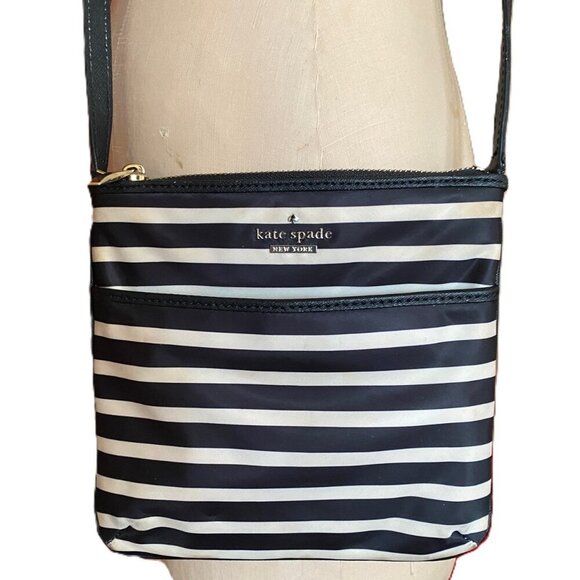 Kate Spade striped black and tan crossbody nylon purse bag - Picture 5 of 16